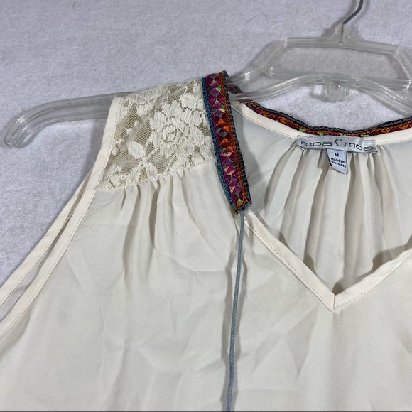 Moa Moa Top tank top woman’s Medium Boho Embroidered Shirt Tassels Blouse beige - Picture 4 of 10